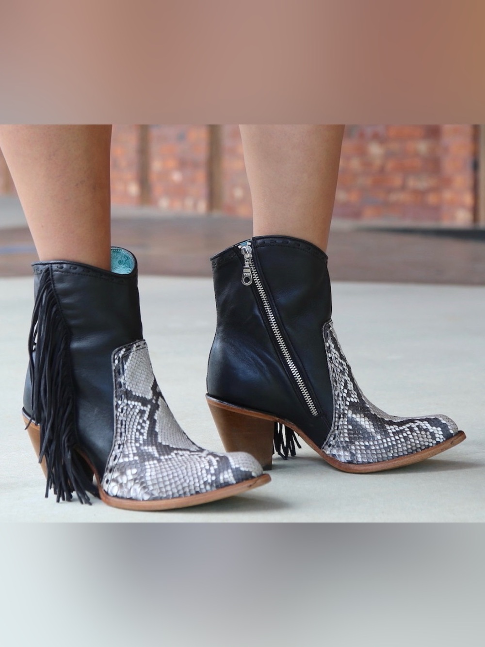 Corral Women's Natural Python Fringe Ankle Boots